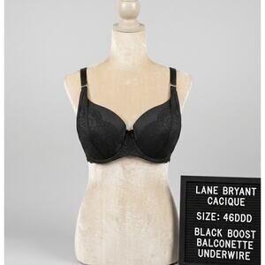 Cacique Lane Bryant 46DDD Bra Black Lace Boost Balconette Underwire